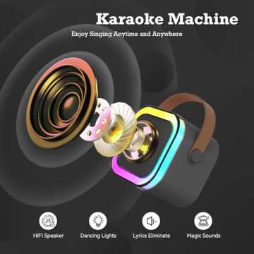 Mini Karaoke Machine: Portable Bluetooth Karaoke Speaker with 2 Wireless Mics and Light for Kids and Adults - Singing Karaoke Gifts for Girls Boys Ages 4-12+ Years Old Birthday Family Party(Gray)