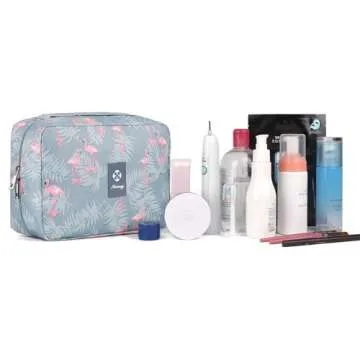 Narwey Hanging Toiletry Bag for Women Travel Makeup Bag Organizer Toiletries Bag for Cosmetics Essentials Accessories (Flamingo)