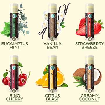 USDA Organic Lip Balm 6-Pack by Earth's Daughter - Fruit Flavors, Beeswax, Coconut Oil, Vitamin E - ...