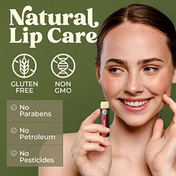 USDA Organic Lip Balm 6-Pack by Earth's Daughter - Fruit Flavors, Beeswax, Coconut Oil, Vitamin E - Best Lip Repair Chapstick for Dry Cracked Lips - Moisturizing Lip Care