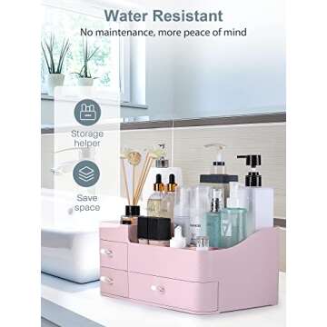 ONXE Makeup Organizer with Drawers,Large Capacity Countertop Organizer for Vanity,Bathroom and Bedroom Desk Cosmetics Organizer for Skin Care,Brushes, Eyeshadow, Lotions, Lipstick, Nail Polish
