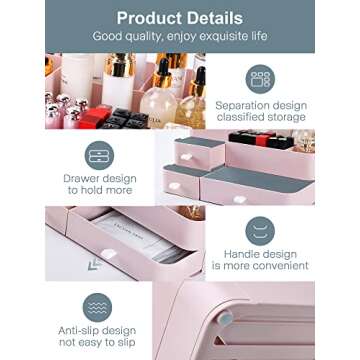 ONXE Makeup Organizer with Drawers,Large Capacity Countertop Organizer for Vanity,Bathroom and Bedroom Desk Cosmetics Organizer for Skin Care,Brushes, Eyeshadow, Lotions, Lipstick, Nail Polish