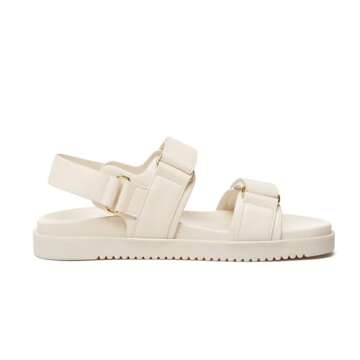 Rihero Women's Flat Sandals Comfort Adjustable Velcro Double Strap Slip on Leather Footbed White San...