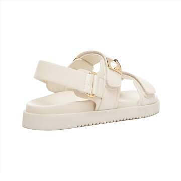 Rihero Women's Comfort Adjustable Leather Flat Sandals