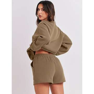 ANRABESS Women 2 Piece Outfits Sweat Shorts Sets 2025 Oversized Casual Lounge Matching Set Sweatsuit Tracksuit Clothes Light Brown X-Large