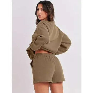 ANRABESS Women 2 Piece Outfits Sweat Shorts Sets 2025 Oversized Casual Lounge Matching Set Sweatsuit Tracksuit Clothes Light Brown X-Large