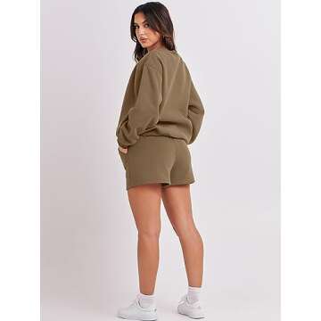 ANRABESS Women 2 Piece Outfits Sweat Shorts Sets 2025 Oversized Casual Lounge Matching Set Sweatsuit Tracksuit Clothes Light Brown X-Large
