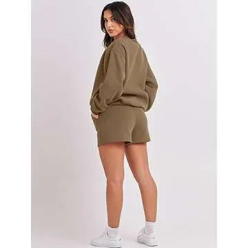 ANRABESS Women 2 Piece Outfits Sweat Shorts Sets 2025 Oversized Casual Lounge Matching Set Sweatsuit Tracksuit Clothes Light Brown X-Large