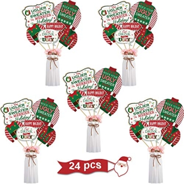 24 Pieces Holiday and Christmas Sign Cutouts Ugly Sweater Party Theme Supplies Ugly Sweater Decorati...
