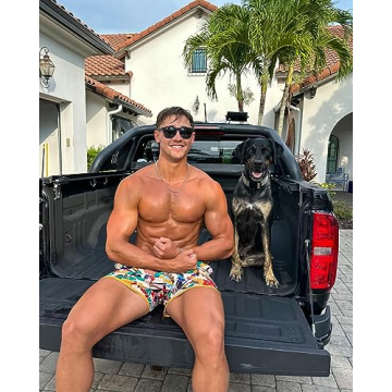 MaaMgic Mens Swim Trunks Retro 4 Way Stretch Quick Dry