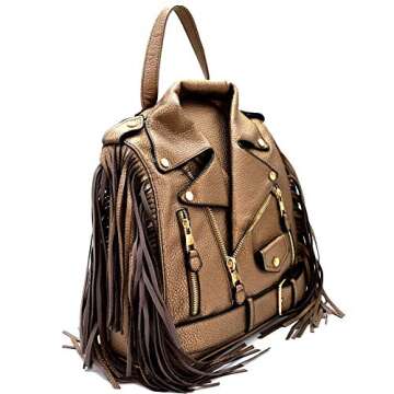 Trendeology Moto Jacket Design Bike Vegan Leather Fringed Saddle Bag Fashion Backpack Purse
