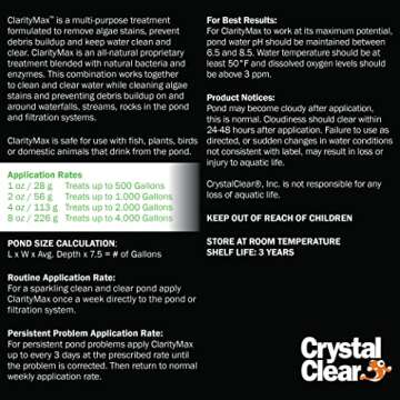 CrystalClear ClarityMax, All-in-One Pond Clarifier Treatment, All-Natural Beneficial Bacteria & Enzy...
