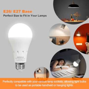 JackonLux Rechargeable Emergency Light Bulb UL Listed Battery Operated Light Bulb Power Outage Camping Reading Lighting Hurricane 9W 850 Lumens Daylight 5000K E26 120 Volt 4-Pack
