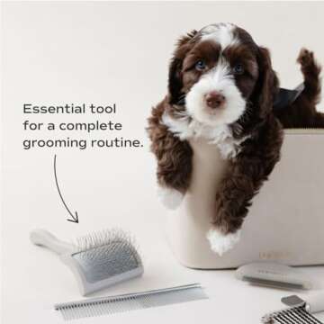 pupwell Slicker Brush for Professional and Luxury Dog Grooming to Prevent Matting with Dense and Extra Long Stainless Steel Pins (Goldendoodles, Labradoodles, Poodles)