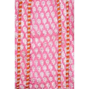 Generic Quilted Cotton Handprinted Reversible Large multicolor Floral Tote Bag (COTTON, LIGHT PINK)