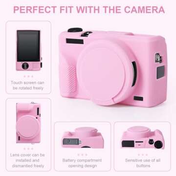 Camera Case Compatible with Canon G7X Mark iii, Pink Soft Silicone Camera Protective Cover Skin with Detachable Lens cap Scratch Resistant Camera Accessories for Canon G7X Mark III