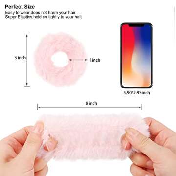 Pink Fuzzy Scrunchies Halloween Christmas Scrunchie Hair Accessories Furry Hair Ties for Girls Cute Kawaii Faux Fur Fluffy Ponytail Holder Soft Wristband Costume Decor for Theme Party