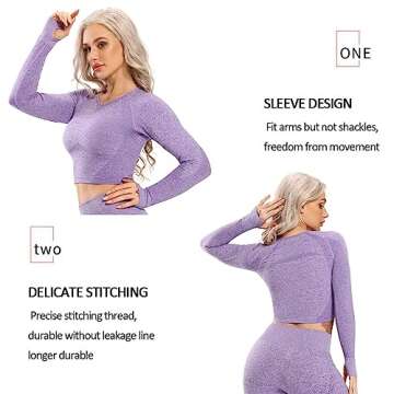 FITTOO Women's Long Sleeves Workout Crop Tops Seamless Sports Shirts Fitness Activewear Dark Purple ...