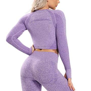 FITTOO Women's Long Sleeves Workout Crop Tops Seamless Sports Shirts Fitness Activewear Dark Purple S