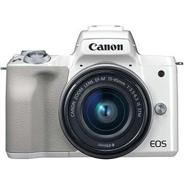 Canon EOS M50 Mirrorless Digital Camera (White) with EF 75-300mm III Lens, U3 Memory Card Bundle