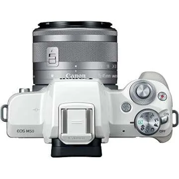 Canon EOS M50 Mirrorless Digital Camera (White) with EF 75-300mm III Lens, U3 Memory Card Bundle