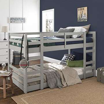 Walker Edison Alexander Classic Solid Wood Stackable Jr Twin over Twin Bunk Bed, Twin over Twin, Gre...