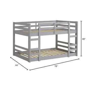 Walker Edison Alexander Classic Solid Wood Stackable Jr Twin over Twin Bunk Bed, Twin over Twin, Grey
