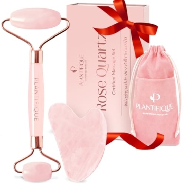 PLANTIFIQUE Rose Quartz Face Roller & Gua Sha Set for All