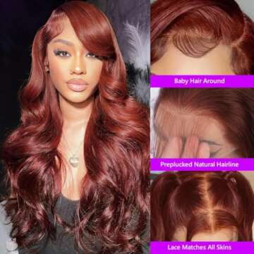 Vemalin Reddish Brown Lace Front Wigs Human Hair Auburn Brown 13x4 HD Transparent Lace Front Wigs Hu...