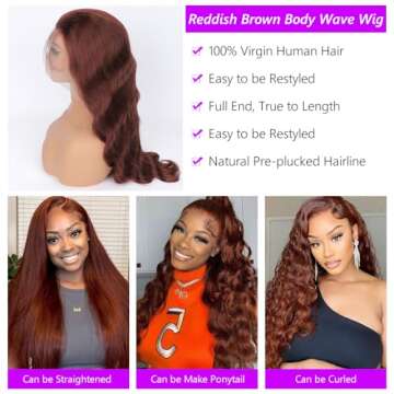 Vemalin Reddish Brown Lace Front Wigs Human Hair Auburn Brown 13x4 HD Transparent Lace Front Wigs Human Hair for Black Women 180% Density Body Wave Pre Plucked Glueless Lace Front Wigs 24 Inch