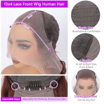Vemalin Reddish Brown Lace Front Wigs Human Hair Auburn Brown 13x4 HD Transparent Lace Front Wigs Human Hair for Black Women 180% Density Body Wave Pre Plucked Glueless Lace Front Wigs 24 Inch
