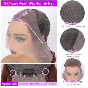 Vemalin Reddish Brown Lace Front Wigs Human Hair Auburn Brown 13x4 HD Transparent Lace Front Wigs Human Hair for Black Women 180% Density Body Wave Pre Plucked Glueless Lace Front Wigs 24 Inch