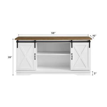 Walker Edison Richmond Modern Farmhouse Sliding Barn Door TV Stand for TVs up to 65 Inches, 58 Inch, White Oak/ Traditional Brown