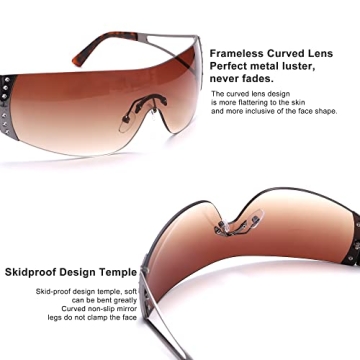 GUVIVI Y2K Wrap Around Sunglasses UV400 Protection Futuristic