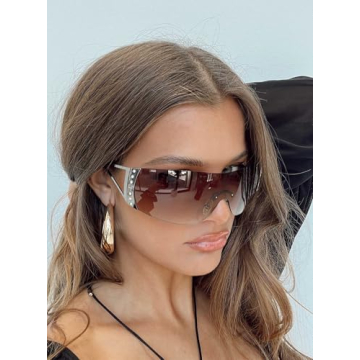 GUVIVI Y2K Wrap Around Sunglasses UV400 Protection Futuristic