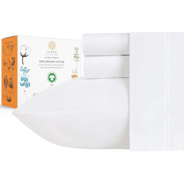 Sleep Mantra Premium Organic Cotton King Sheets - Cooling Percale Weave