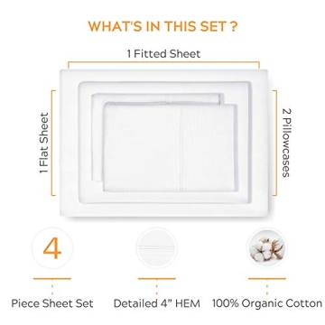 Premium Organic Cotton King Bed Sheets - Cooling Percale Weave