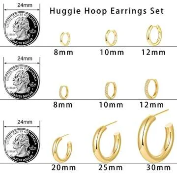 Cuicanstar 9 Pairs Chunky Gold Hoop Earrings Lightweight 14K Gold Hoops Earrings Minimalist Cubic Zirconia Huggie Earrings Set for Women