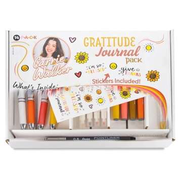 Pentel Carrie Walker Gratitude Writing and Journaling Kit – Vibrant 14 Piece Set of Gel Pens and M...