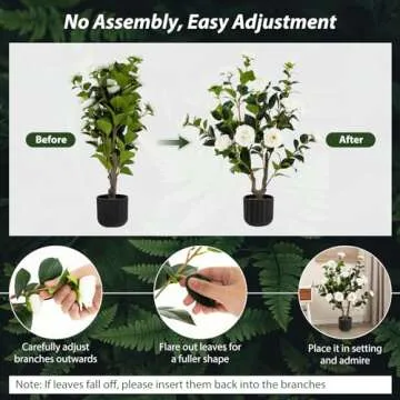 Goplus 38’’ Artificial Camellia Tree, 2 Pack Flower Plants Artificial Tree, Faux Floral Plant Blooming Tree in Cement Pot, Greenery Potted Plant for Indoor Outdoor Office Home Porch Decor