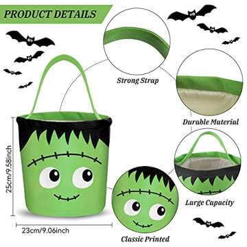 Whaline 3 Pack Halloween Trick or Treat Bucket Pumpkin Cat Monster Candy Basket Tote Bag with Handle...