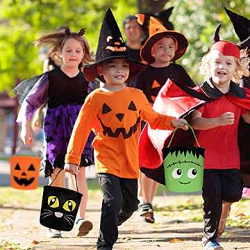 Whaline 3 Pack Halloween Trick or Treat Bucket Pumpkin Cat Monster Candy Basket Tote Bag with Handle Portable Candy Holder Bag Goodie Bags for Party Favor