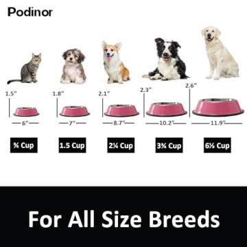 Podinor Stainless Steel Dog Bowls, Food and Water Non Slip Anti Skid Stackable Pet Puppy Dishes for Small, Medium and Large Dogs (2 Pack)
