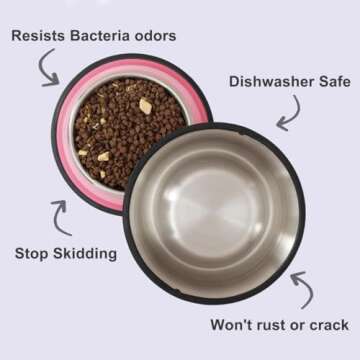 Podinor Stainless Steel Dog Bowls, Food and Water Non Slip Anti Skid Stackable Pet Puppy Dishes for Small, Medium and Large Dogs (2 Pack)