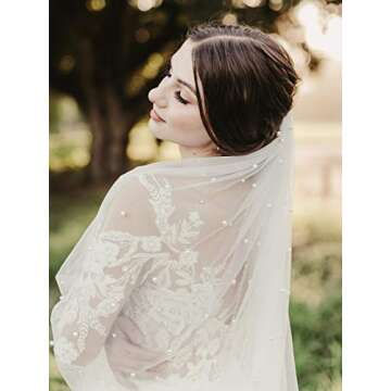 SWEETV 2 Tier Pearl Wedding Veil for Brides