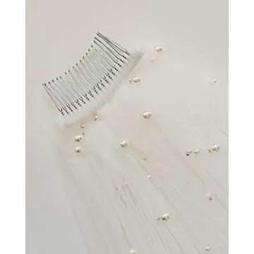 SWEETV 2 Tier Pearl Wedding Veil for Brides