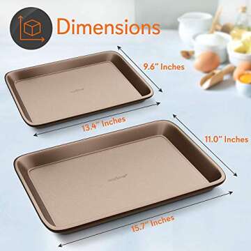 NutriChef 2-Piece Premium Nonstick Cookie Sheets for Baking - Slick Carbon Steel Baking Sheet Set w/ Raised Edges for Roasting, Baking, & More - 15" x 11" & 13" x 9" - PTFE, PFOA, PFOS Free