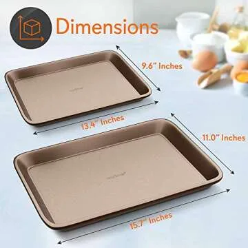 NutriChef 2-Piece Premium Nonstick Cookie Sheets for Baking - Slick Carbon Steel Baking Sheet Set w/ Raised Edges for Roasting, Baking, & More - 15" x 11" & 13" x 9" - PTFE, PFOA, PFOS Free