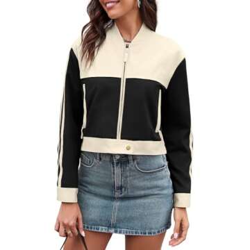 Tankaneo Women's Stylish Crop Bomber Jacket with Pockets