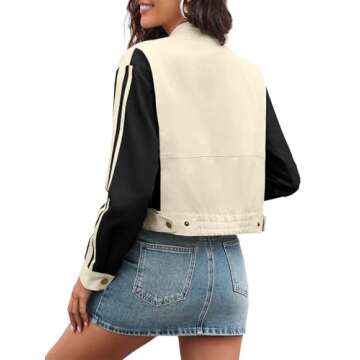 Tankaneo Women's Stylish Crop Bomber Jacket with Pockets